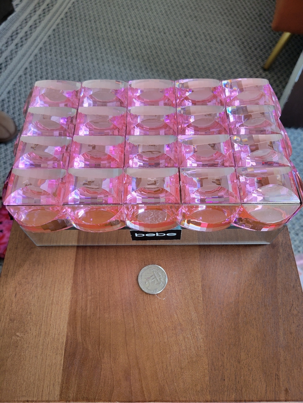 bebe Pink Faceted Acrylic Jewel Box With Charms.